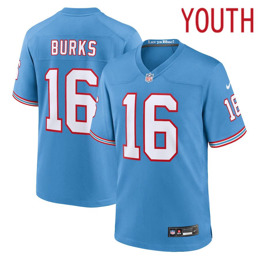 Youth Tennessee Titans 16 Treylon Burks Nike Light Blue Oilers Throwback Player Game NFL Jersey